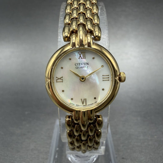 Citizen CQ Watch Women 20mm MOP Dial Gold Tone Round 5920-S49577 New Battery0