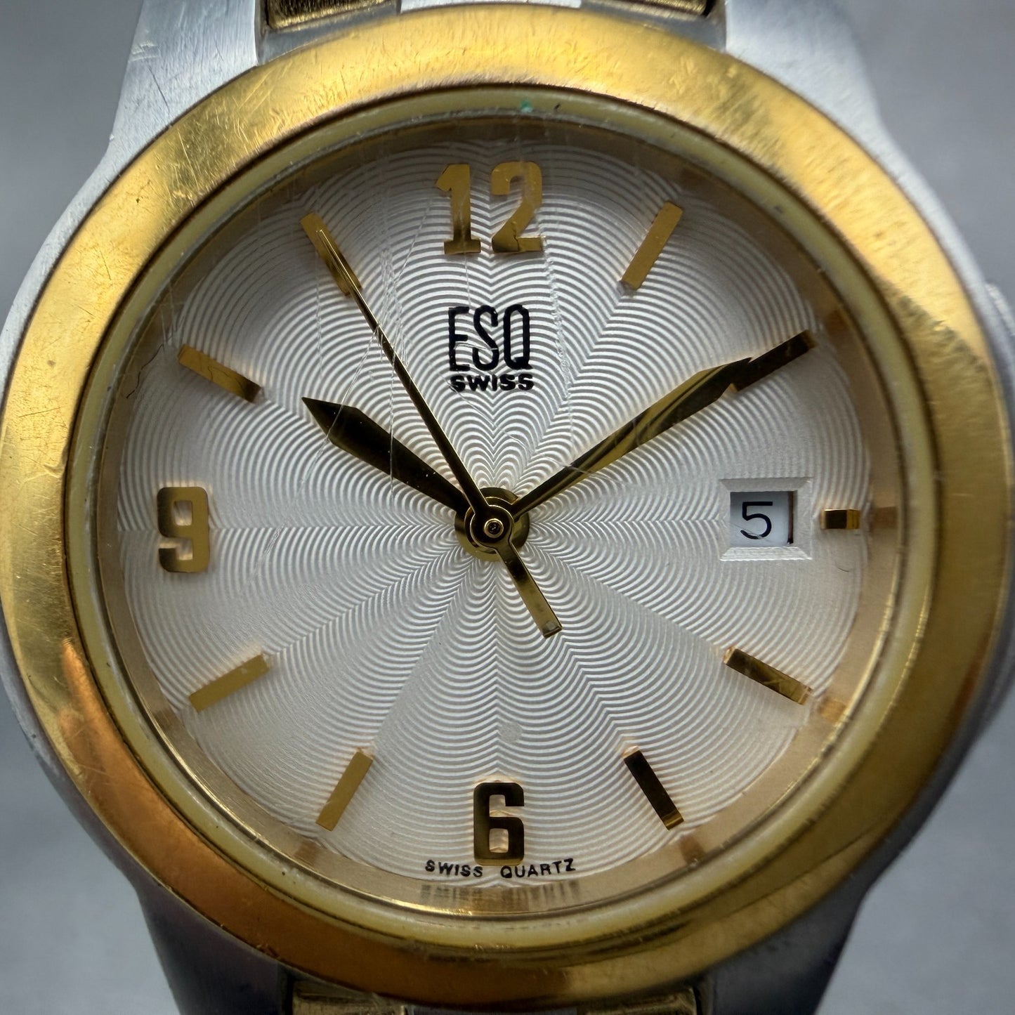 ESQ Watch Women 26mm White Dial Two Tone Date Round E5316 New Battery1