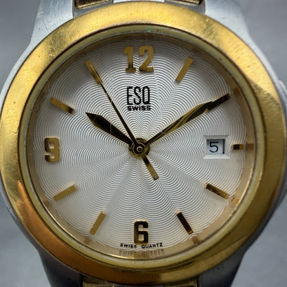 ESQ Watch Women 26mm White Dial Two Tone Date Round E5316 New Battery1