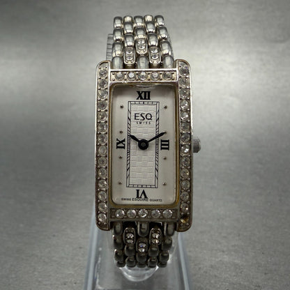 ESQ Tank Watch Women 18mm White Dial Silver Tone Rectangle 100654 New battery0