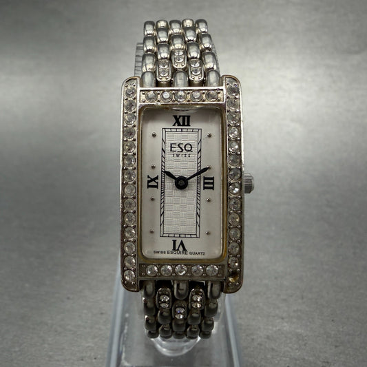 ESQ Tank Watch Women 18mm White Dial Silver Tone Rectangle 100654 New battery0