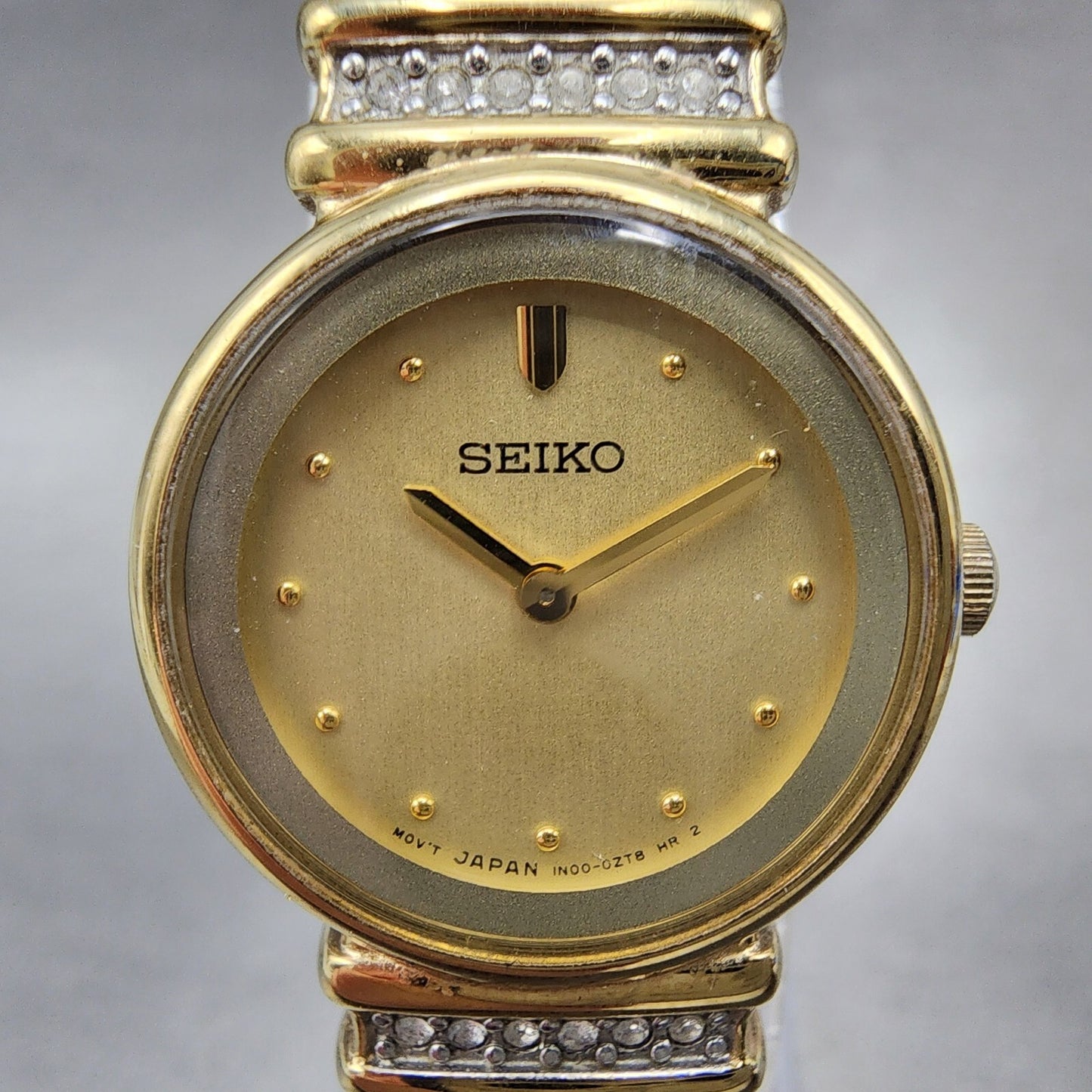Seiko Watch Women 21mm Gold Dial Gold Tone Round 1N000SC0 New Battery1