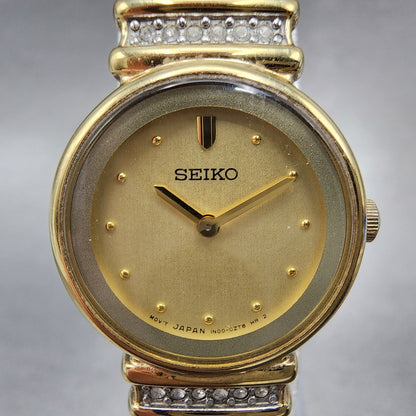 Seiko Watch Women 21mm Gold Dial Gold Tone Round 1N000SC0 New Battery1
