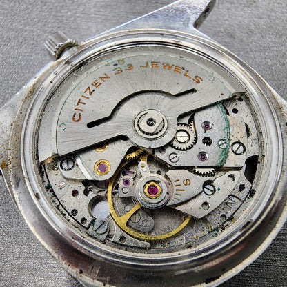 Citizen Crystal 7 Watch Men 38mm Gray Dial Silver Tone Daydate 33 Jewels PARTS