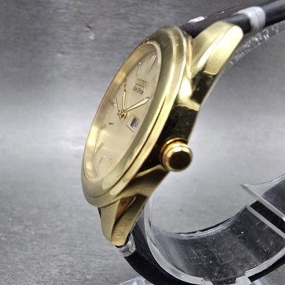 Citizen Eco-Drive Watch Men 35mm Champagne Dial Gold Tone Daydate Round Runs2