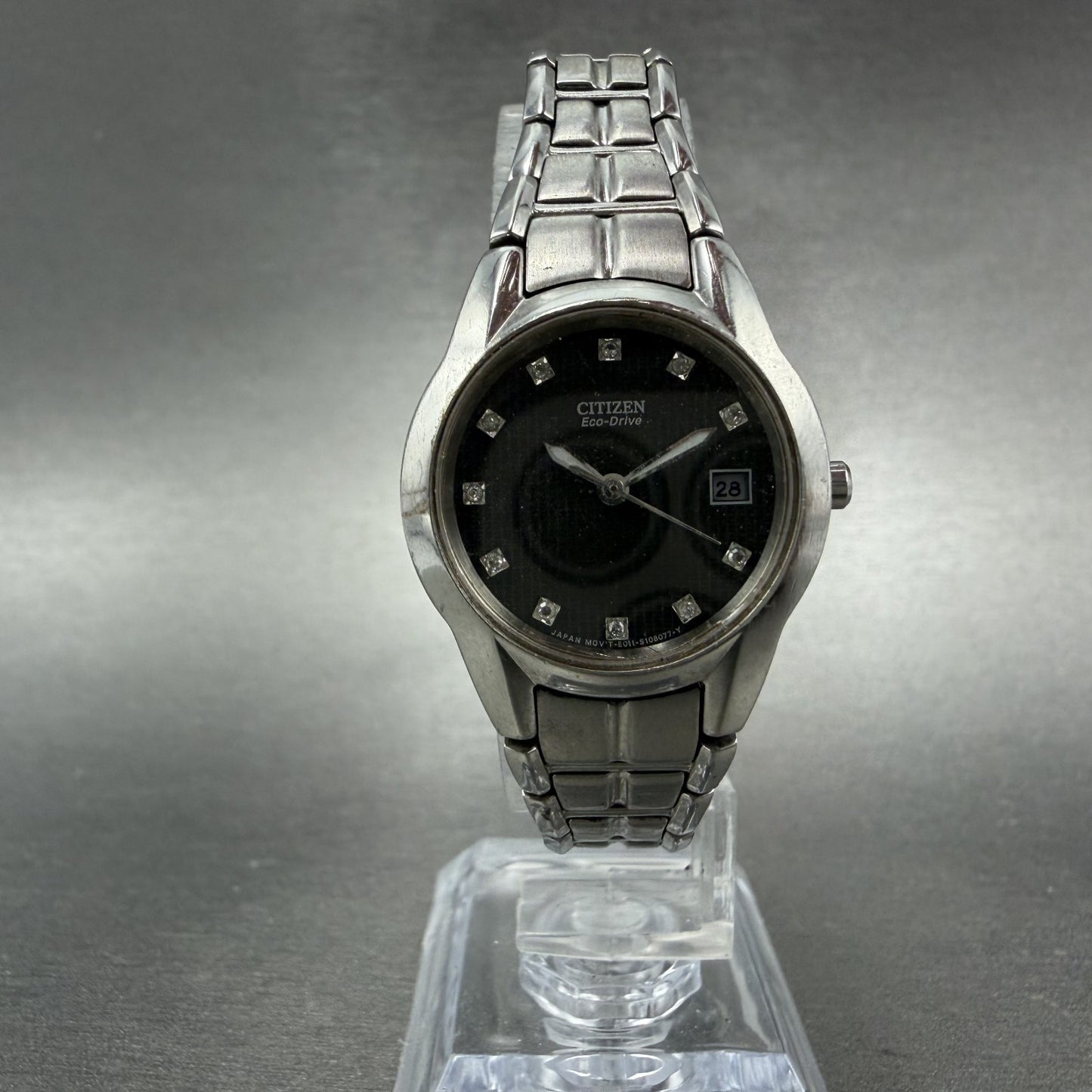 Citizen Eco-Drive Watch Women 26mm Black Dial Steel Date Round E011-S058503 67125