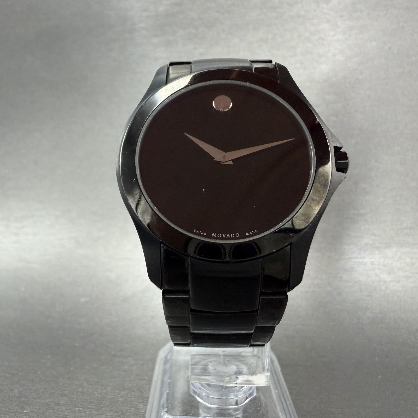 Movado Museum Watch Men 38mm Black Dial Black Tone Round 84 G2 1855 New Battery5