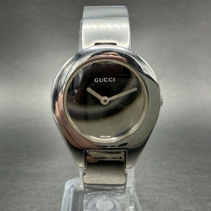 Gucci 6700L Watch Women 26mm Silver Dial Steel Case Round Bangle New Batt Mirror0
