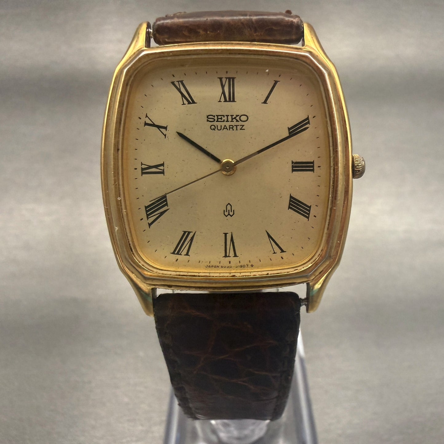 Seiko Watch Men 31mm Champagne Dial Gold Tone Rectangle 6030-5190 New Battery5