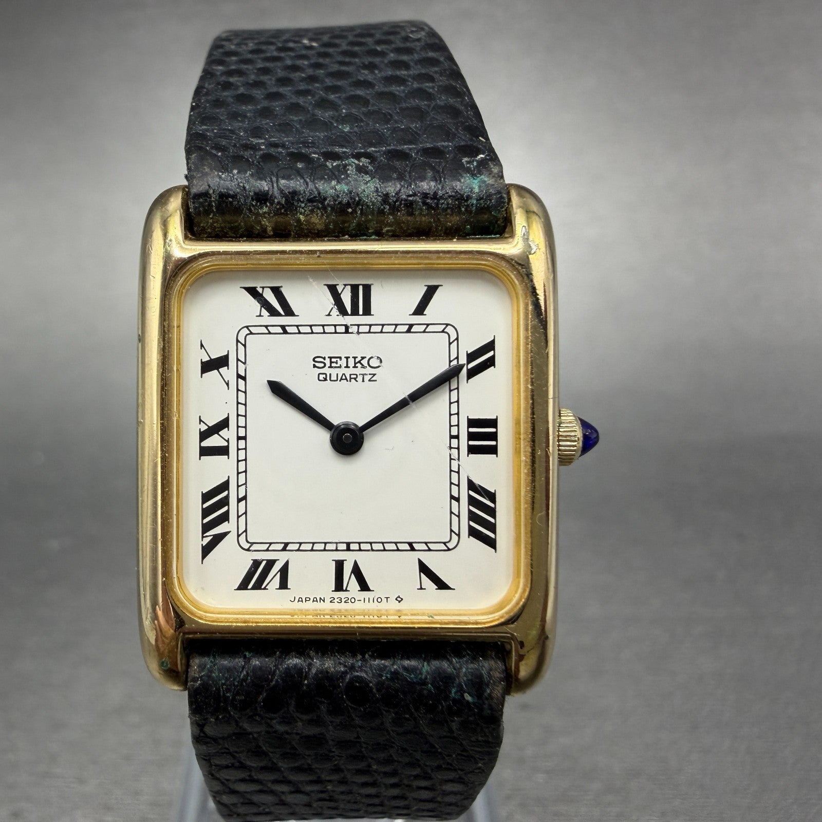 Seiko Tank Watch Women 22mm White Dial Gold Tone Rectangle 2320-5649 New Batt AB0