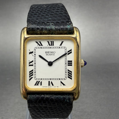 Seiko Tank Watch Women 22mm White Dial Gold Tone Rectangle 2320-5649 New Batt AB0