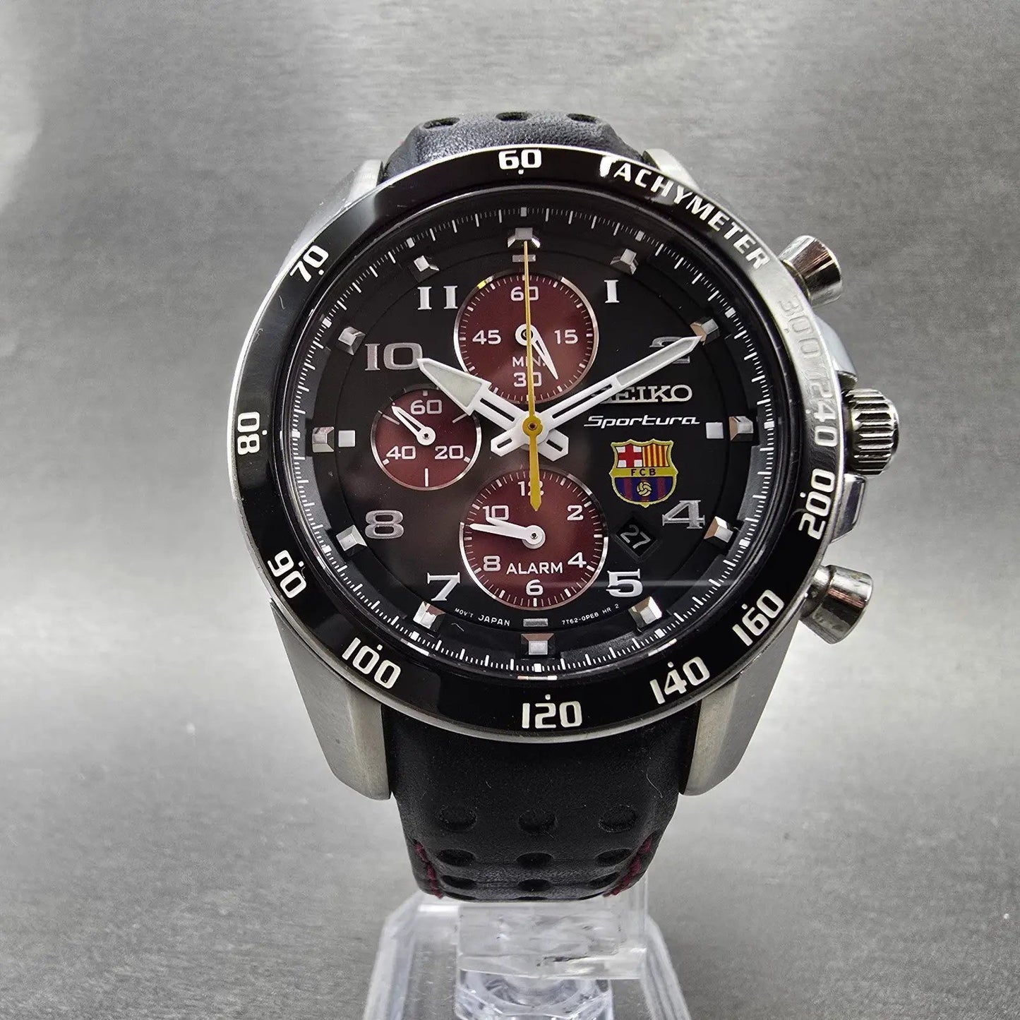 Seiko Sportura Chronograph FC Barcelona Watch Men 42mm Black Dial Steel New Batt5