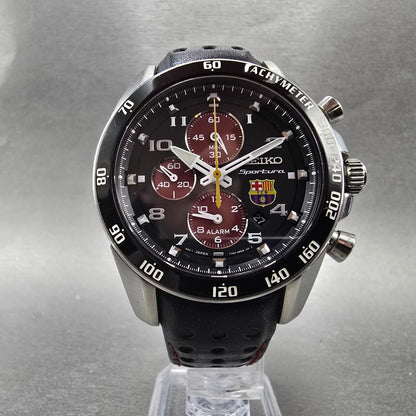Seiko Sportura Chronograph FC Barcelona Watch Men 42mm Black Dial Steel New Batt5