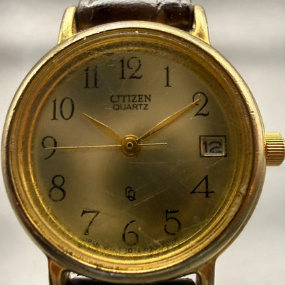 Citizen CQ Watch Women 23mm Gold Dial Gold Tone Date Round 1012-S69781 New Batt1