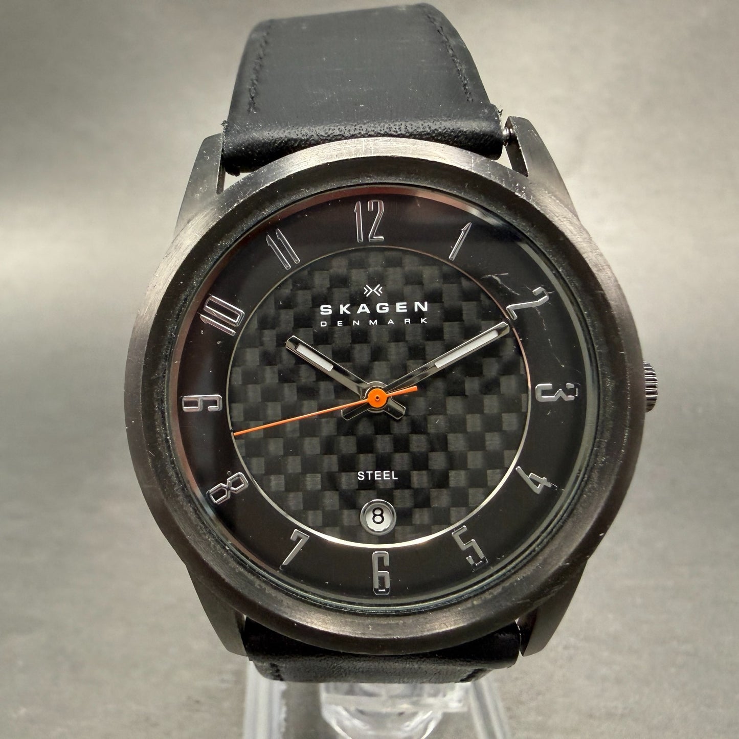 Skagen Watch Men 38mm Black Dial Gray Tone Date Round 124XLMLBC New Battery0