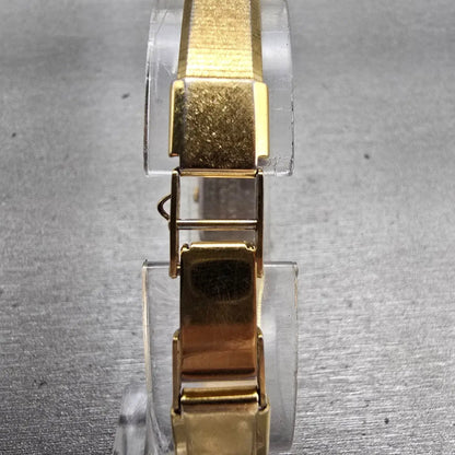 Seiko Watch Women 12mm Gold Dial Gold Tone Rectangle 2E20-6259 New Battery VTG7