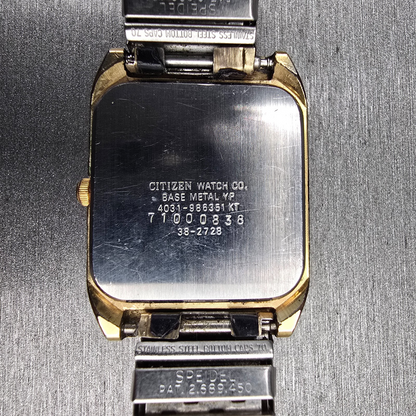 Citizen CQ Watch Men 27mm Black Dial Gold Tone Rectangle 4031-986351 New Battery10