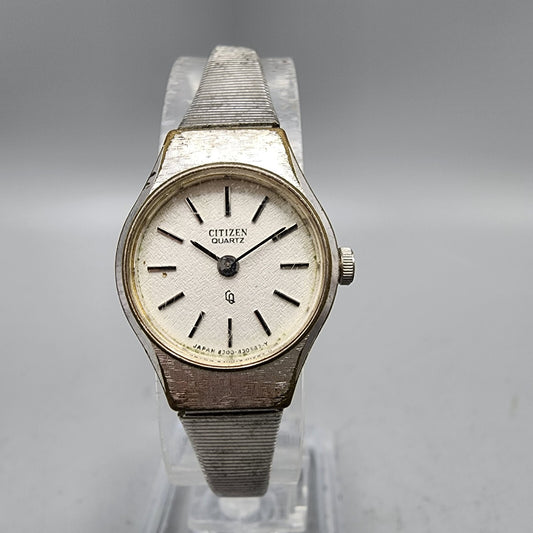 VTG Citizen CQ Watch Women 20mm Silver Dial Silver Tone 4-830385 New Battery