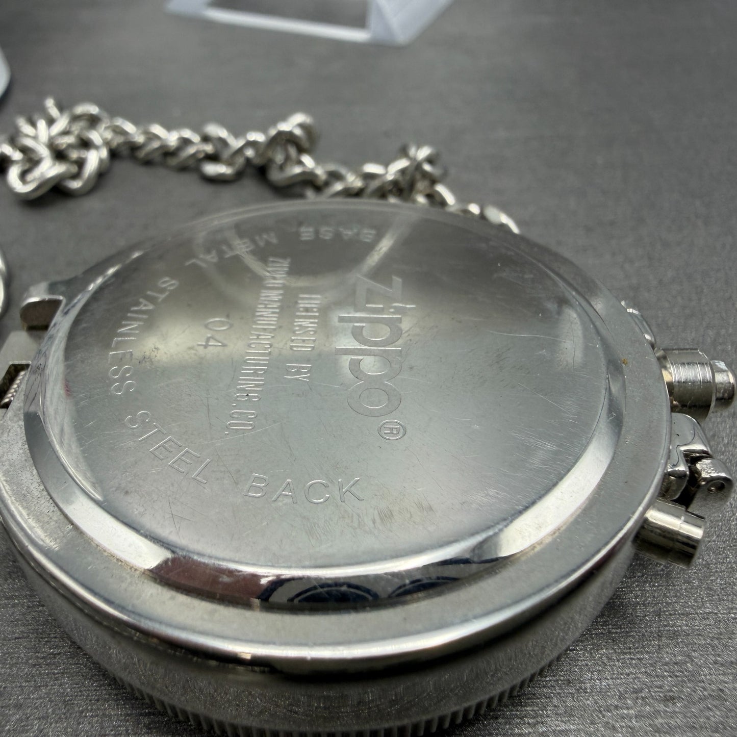 Zippo Pocket Watch Men 49mm Silver Dial Steel Chronograph Round New Battery13