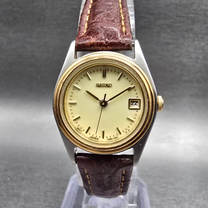 Seiko Watch Women 24mm Luminous Dial Two Tone Date Round 7N82-0399 New Battery G0