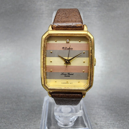 Lucien Piccard Dufonte Tank Watch Women 21mm Gold Dial Gold Tone Rectangle Runs0