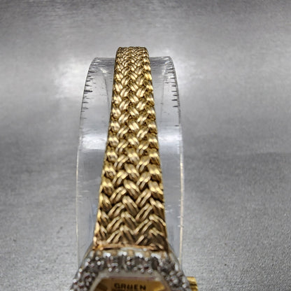 Gruen Precision Watch Women 14mm Gold Dial Gold Tone Diamond Bezel New Battery4