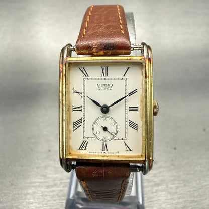Seiko Watch Women 20mm White Dial Gold Tone Rectangle 1428-5020 New Battery VTG0