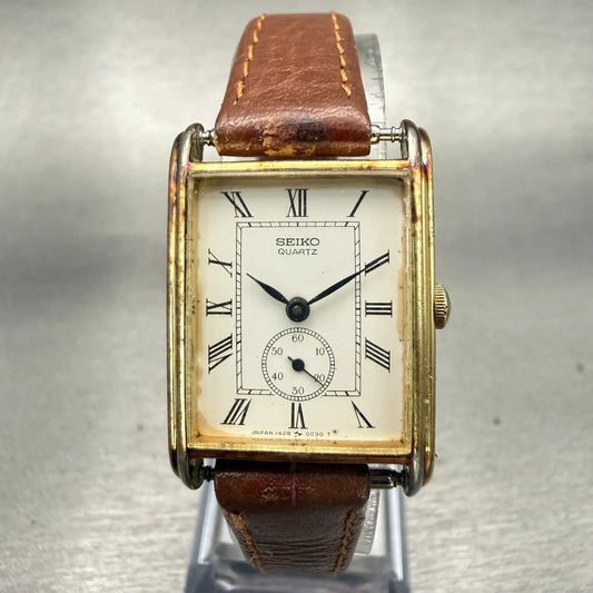 Seiko Watch Women 20mm White Dial Gold Tone Rectangle 1428-5020 New Battery VTG0