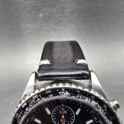 Seiko Flightmaster Chronograph Watch Men 40mm Black dial Steel Date New BatteryQ5