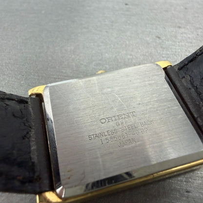 Orient VX Tank Watch Men 26mm Champagne Dial Gold Tone Rectangle New Battery9