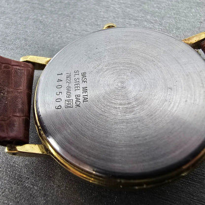 Seiko Watch Men 34mm White Cream Dial Gold Tone Date 7N22-8A09 PARTS10