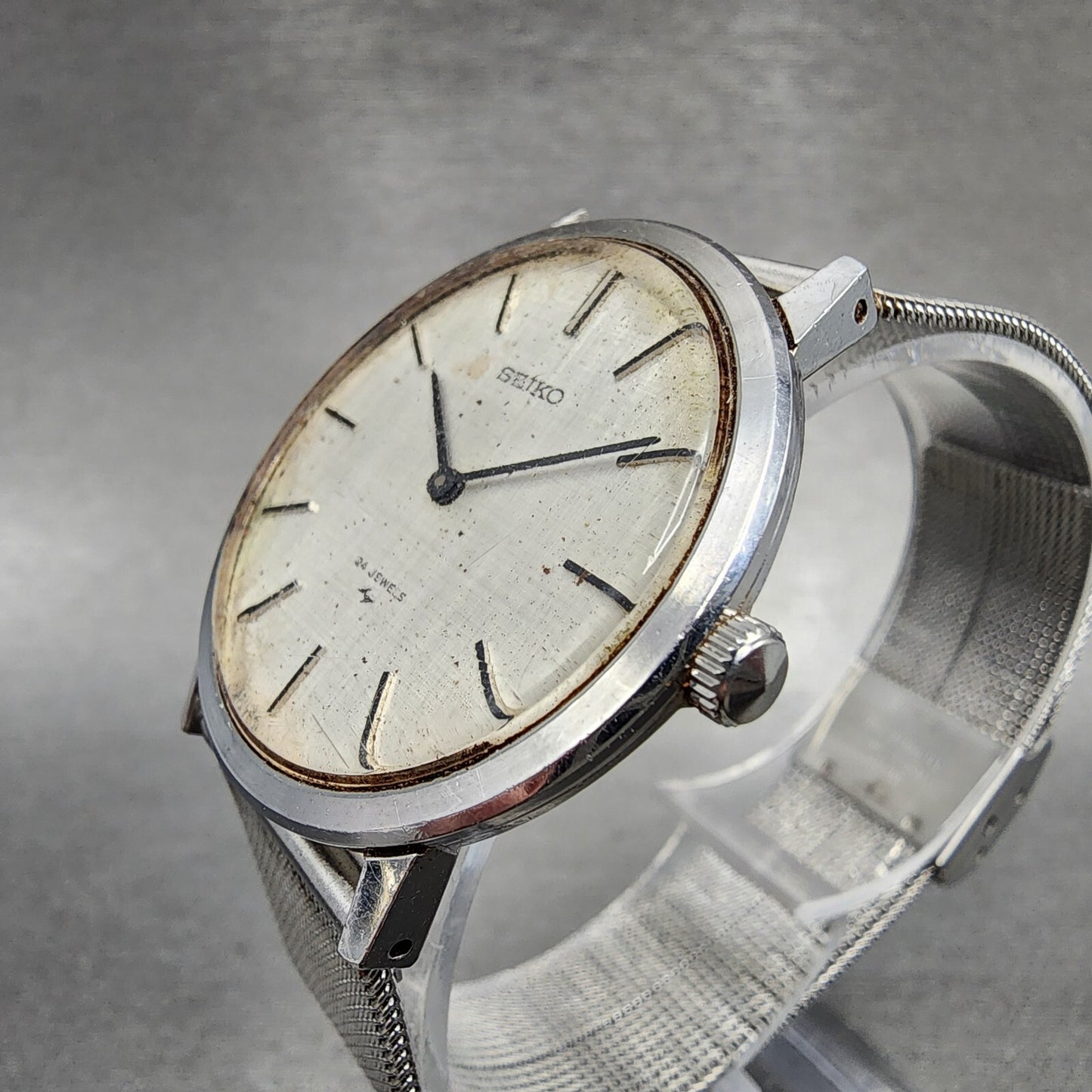 Seiko Chariot Watch Men 33mm White Woven Dial Steel Manual Wind 22200180 PARTS3