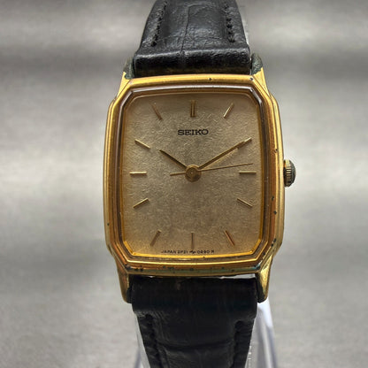 Seiko Watch Women 17mm Champagne Dial Gold Tone Rectangle 2P21-5220 New Battery0