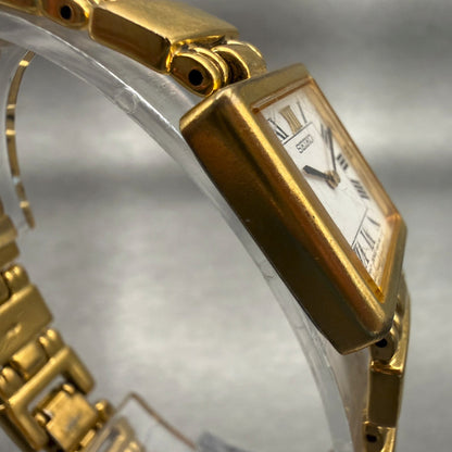 Seiko Watch Women 19mm White Dial Gold Tone Square V400-6280 New Battery3