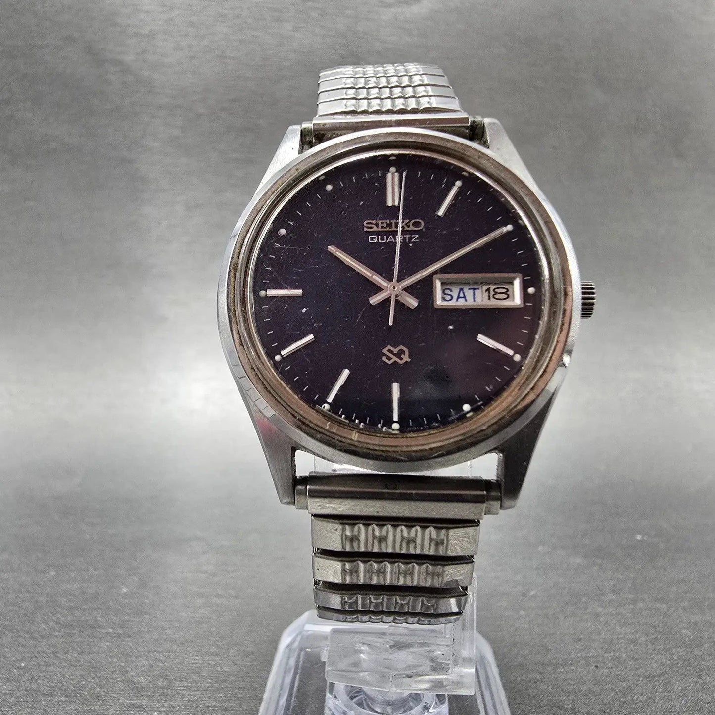 Seiko SQ Watch Men 34mm Blue Dial Silver Tone Daydate Round 8C23A PARTS Vintage6