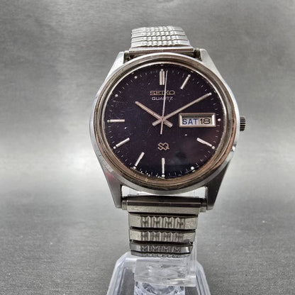 Seiko SQ Watch Men 34mm Blue Dial Silver Tone Daydate Round 8C23A PARTS Vintage6