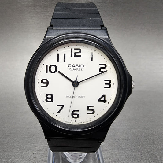 Casio Watch Men 34mm White Dial Black Tone Round MQ24 New Battery0