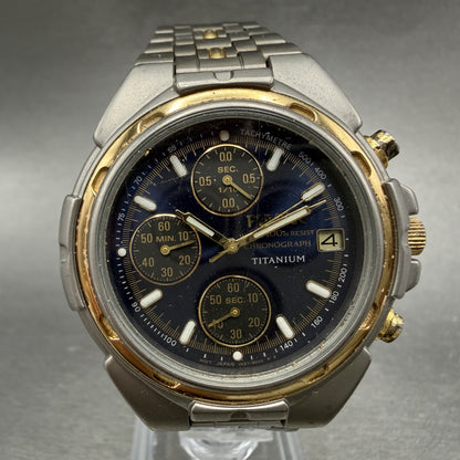 Pulsar Chronograph Watch Men 41mm Blue Dial Titanium Date V657-8000 PARTS0