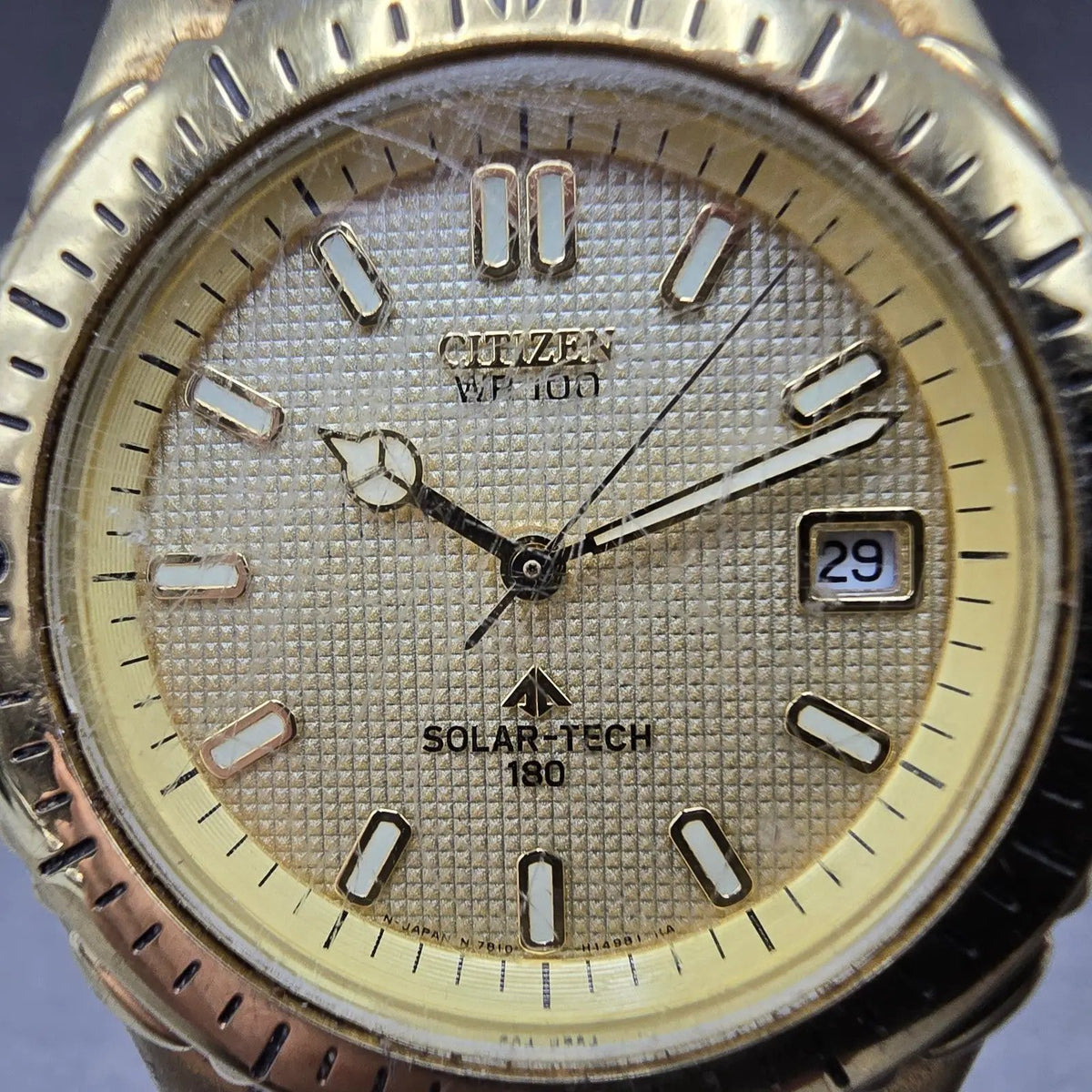 Citizen Solar Tech 180 Watch Men 38mm Gold Dial Gold Tone Date Round Works VTG1
