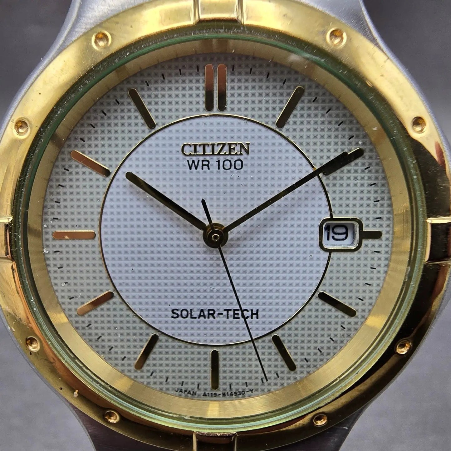 Citizen Eco-Drive Watch Men 37mm White Dial Two Tone Date A119-H08631 Runs1