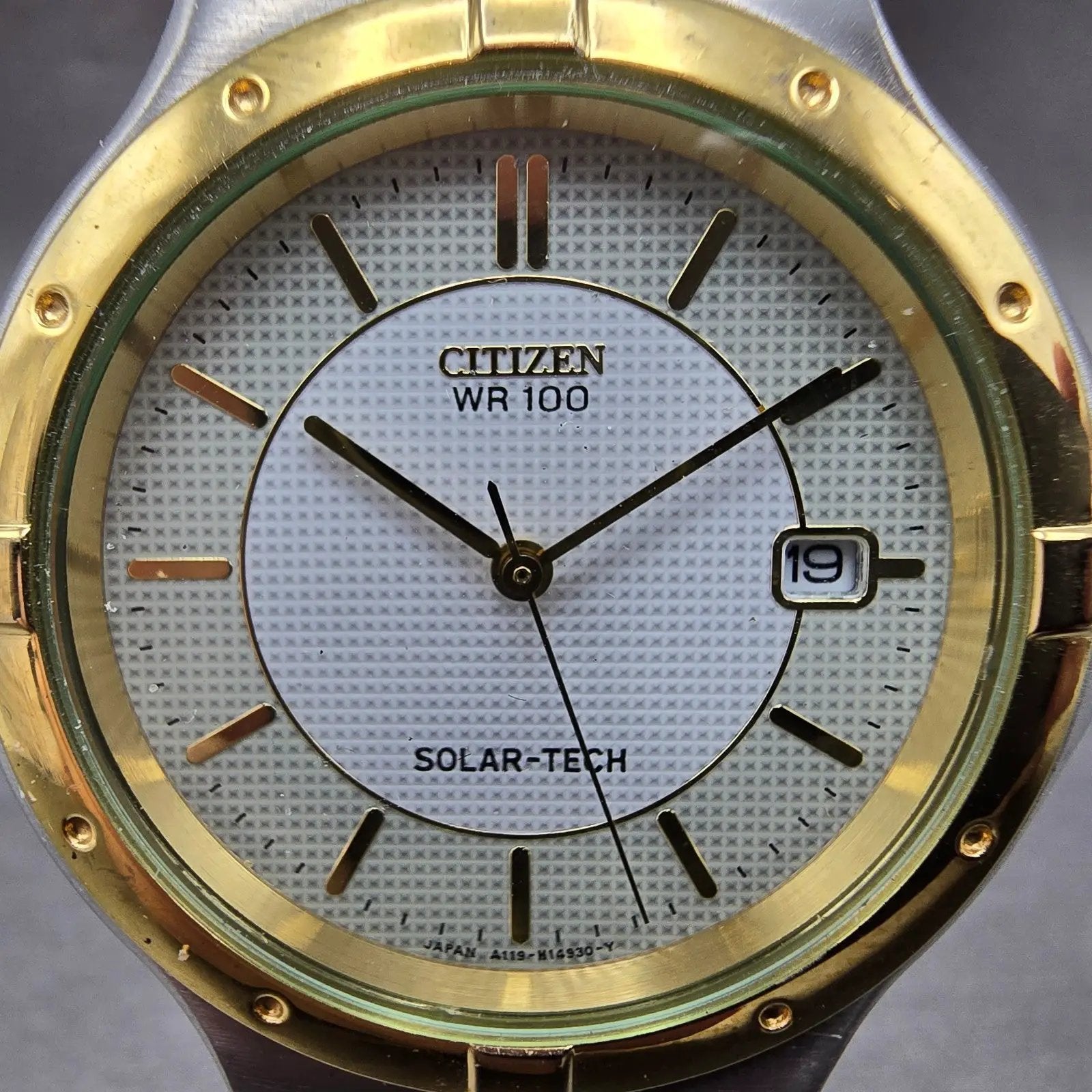 Citizen Eco-Drive Watch Men 37mm White Dial Two Tone Date A119-H08631 Runs1