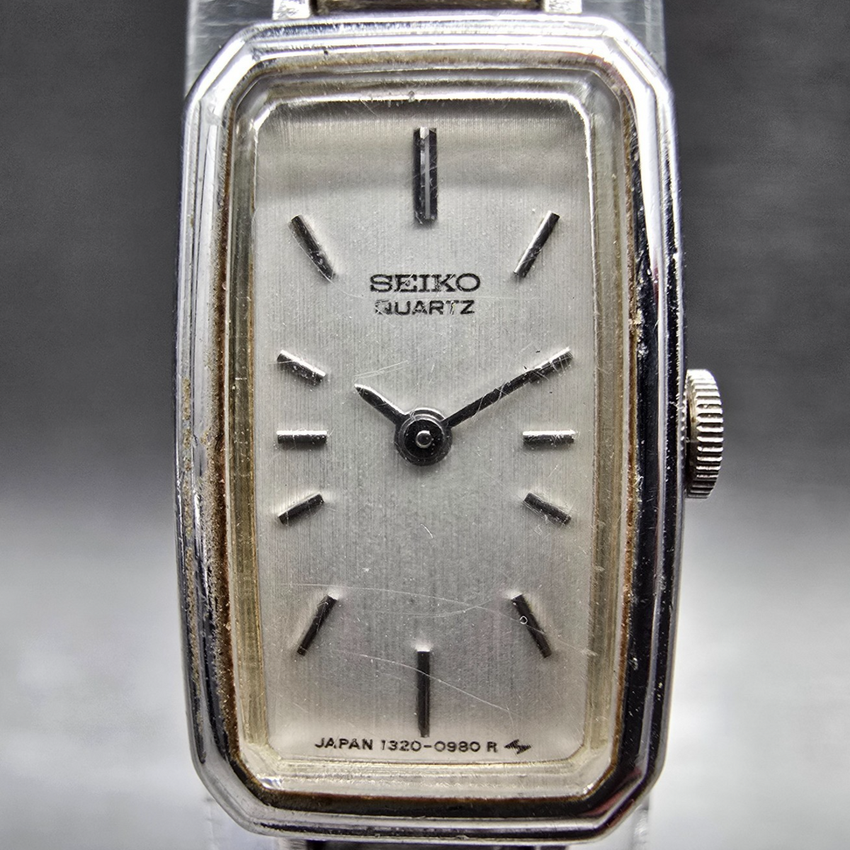 Seiko Watch Women 13mm Silver Dial Silver Rectangle 1320-5779 New Battery VTG1