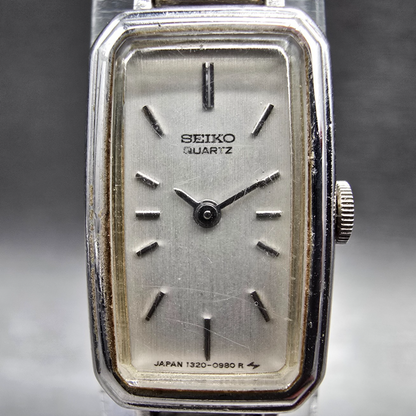 Seiko Watch Women 13mm Silver Dial Silver Rectangle 1320-5779 New Battery VTG1
