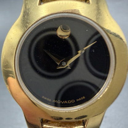 Movado Amorosa Watch Women 24mm Black Dial Gold Tone Round 88 E4 1842 New Batter1