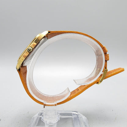 VTG Seiko Watch Men Gold Tone Brown Dial 29mm Oval 7800-5189 New Battery