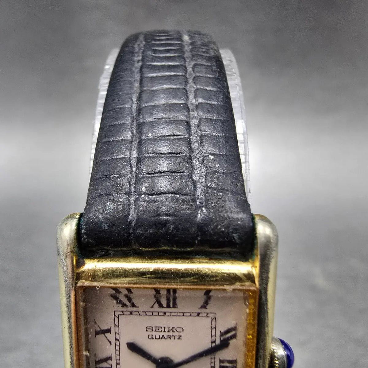 Seiko Tank Watch Women 17mm Cream Dial Gold Rectangle 1400-5039 New Battery VTG94