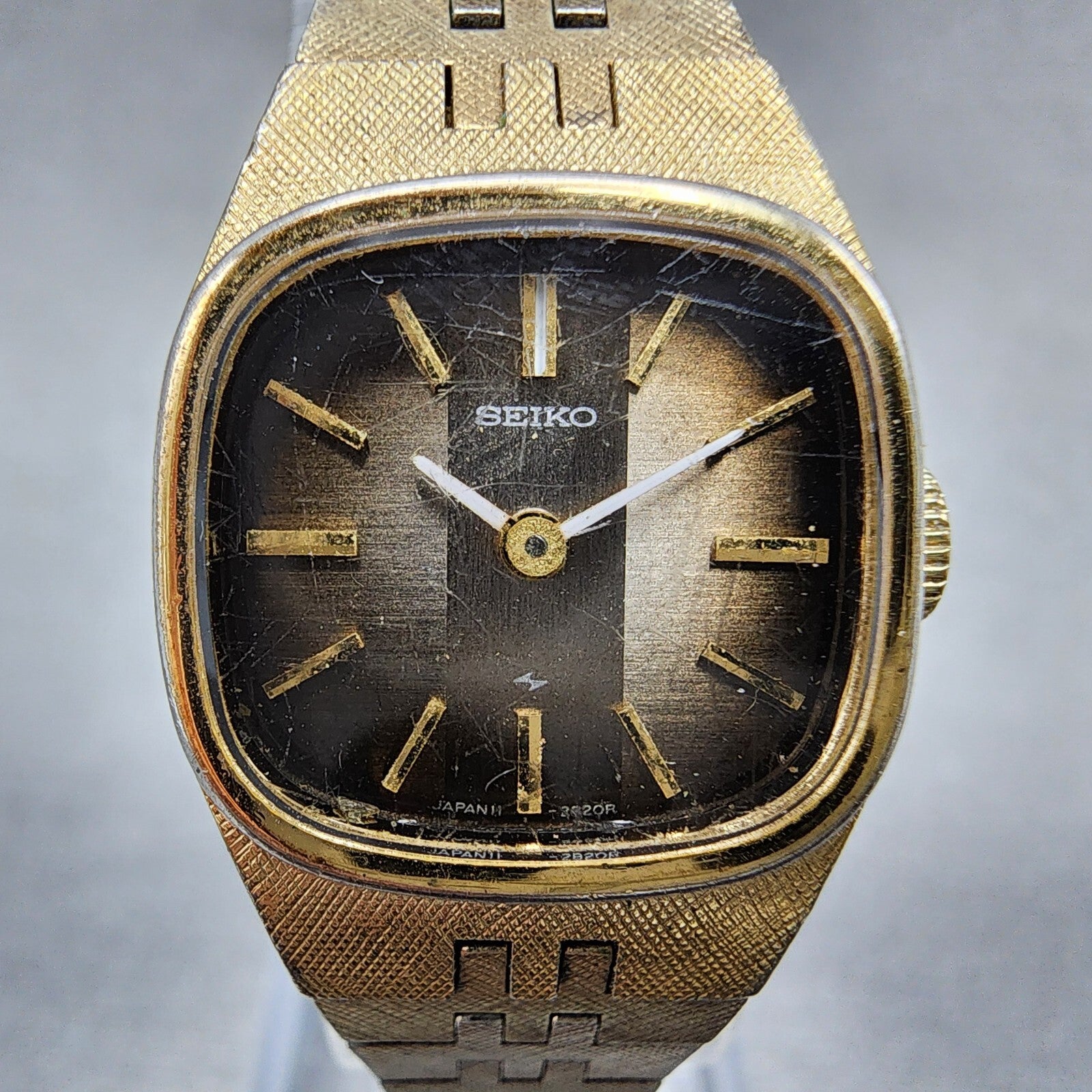 VTG Seiko Watch Women 19mm Brown Dial Gold Tone Rectangle Manual Wind Runs1