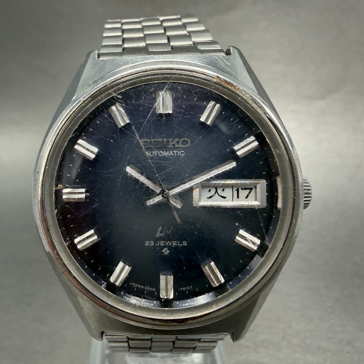 Seiko Lord Matic Watch Men 36mm Blue Dial Silver Tone Daydate 5606-7260 PARTS0