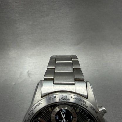 Seiko World Time ANA Watch Men 38mm Black Dial Silver Tone Date Alarm NewBattery4