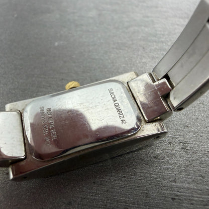 Bulova Tank Watch Women 14mm Silver Dial Two Tone Rectangle 98T60 New Battery9